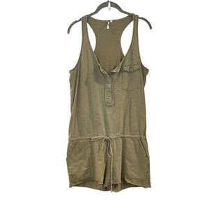 Michael Stars Olive Green Utility Romper Distressed Henley Y2K Style Lounge OS